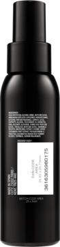 Czarna butelka Max Factor Facefinity Setting Spray, widok z tyłu, z listą składników i numerem EAN.