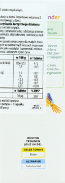 Tył opakowania Altapharma Vitamin D3 dla dzieci, z tabelą wartości odżywczych i instrukcjami recyklingu.