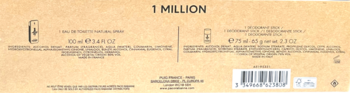 PACO RABANNE 1 Million ,zestaw dla mężczyzn, woda toaletowa 100 ml + dezodorant w sztyfcie 75 ml,lewa