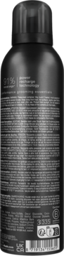 Tył czarnej butelki pianki pod prysznic Rituals Homme, z listą składników i informacją o 91% pochodzenia naturalnego.