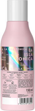Różowy tonik La Isla Tonica, 150ml, tył butelki z etykietą i instrukcjami w języku polskim oraz kodem EAN.
