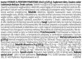 Biała etykieta Isostar HYDRATE & PERFORM POWERTABS: składniki, wartości odżywcze i sposób użycia.