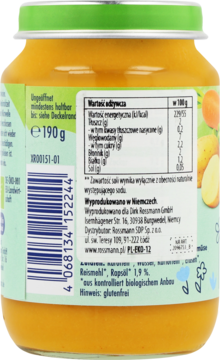 Słoiczek Babydream Mix warzyw 190g dla niemowląt od 6 mies., widok z tyłu z etykietą, składem, bezglutenowy.