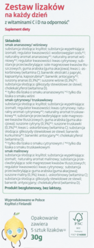 Front biało-zielonego opakowania lizaków 'Zestaw lizaków na każdy dzień' z witaminami C i D, szczegóły.