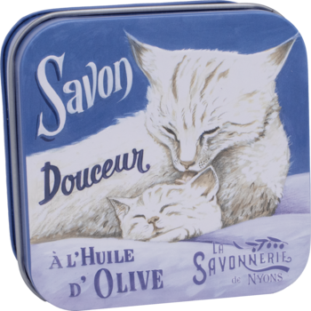 LA SAVONNERIE DE NYONS ,mydło perfumowane w puszce, Kwiat bawełny, Koty różne wzory,lewa