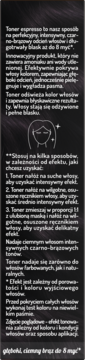 Ulotka tonera OnlyBio Hair in Balance do brązowych włosów espresso, z opisem właściwości i sposobu użycia.
