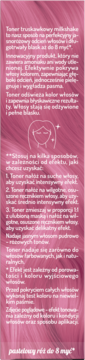 Toner OnlyBio Hair in Balance, milkshake truskawkowy, etykieta z opisem produktu i sposobem użycia.