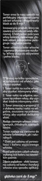 OnlyBio Hair in Balance toner: karta produktu z białym tekstem, instrukcje, ikona włosów na ciemnym tle.