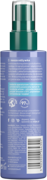 Tył fioletowej butelki Tołpa Hair Routine odżywki bez spłukiwania. Widoczne składniki i informacja o 97% nat. składnikach.