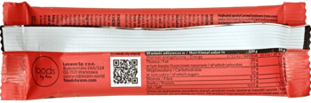 Czerwone batony Foods by Ann Energy Choco Bar, widok z tyłu. Etykieta z danymi odżywczymi i kodem QR.