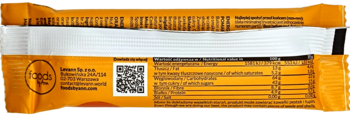 Tył opakowania baton energetyczny Foods by Ann Energy Choco Bar, z tabelą wartości odżywczych i kodem QR.