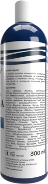 Mysterium wygładzająca odżywka lamelarna, tył niebieskiej butelki z białą etykietą i listą składników.