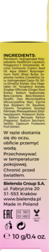 Tył opakowania balsamu do ust Bielenda Plumping Ginger 10g, widoczna lista składników i dane producenta.