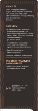Czarny panel z białym tekstem, opisujący zalety kremu Tołpa Men Anti Age & Skin Barrier dla mężczyzn 40+.