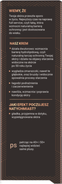 Fragment etykiety kremu Tołpa Men Anti Age & Skin Barrier z opisem działania i efektów dla mężczyzn po 50.