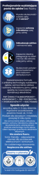 Pionowy panel informacyjny Tołpa White ON: wybielająca pasta bez fluoru, wzmacnia szkliwo i chroni mikrobiom.