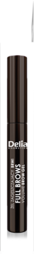 Delia Eyebrow Expert Full Brows zagęszczający żel do brwi, brązowy. Ciemna butelka z białym napisem Delia.
