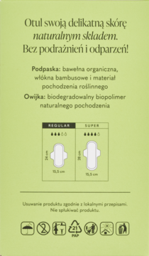YOUR KAYA ,podpaski higieniczne z bawełny i bambusa, Regular,lewa