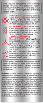 Tył opakowania kremu Bielenda Kolagenowy Stymulator Młodości, widok z bliska na opis składników i efektów.