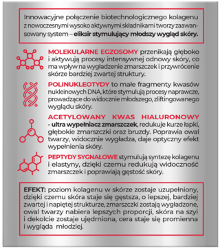 Bielenda Kolagenowy Stymulator Młodości: panel tekstowy o składnikach (kolagen, peptydy) i efektach odmładzających.