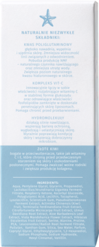 Bok opakowania serum Yope Waterfully z witaminą C, biało-błękitny. Widoczne szczegóły składników i korzyści.