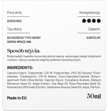 Tył opakowania masełka Alkmie 50ml do demakijażu, z pełną listą składników i informacjami o użyciu.