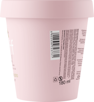 Tył opakowania jogurtu do ciała Fluff Superfood Pistacja 180 ml, widoczny kod kreskowy i lista składników.