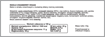 RIDDLE ,baton wegański z masłem orzechowym i żurawiną,lewa