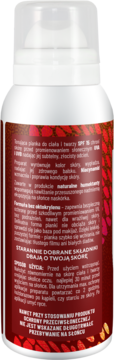 Tył białej butelki tonującej pianki Venus Golden Sun SPF 15 do ciała i twarzy, widoczne etykiety i instrukcje.