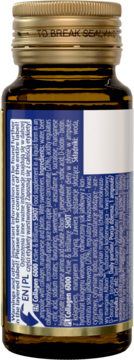 Tył brązowej butelki suplementu Collagen 6000 Active, niebieska etykieta składu, złota nakrętka 'TO BREAK SEAL'.