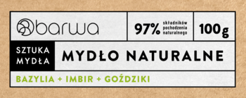 BARWA Sztuka Mydła ,mydło w kostce, Bazylia, Imbir, Goździki,lewa