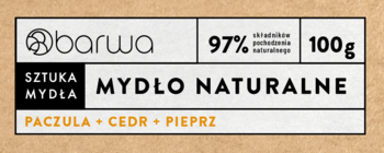 BARWA Sztuka Mydła ,mydło w kostce, Paczula, Cedr, Pieprz,lewa
