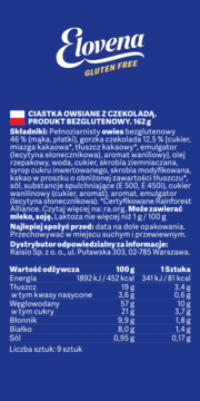 ELOVENA ,ciastka owsiane, z czekoladą, bezglutenowe,lewa