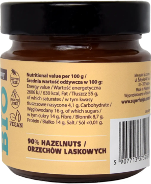 SUPER FUDGIO ,krem z orzechów laskowych Bio,lewa