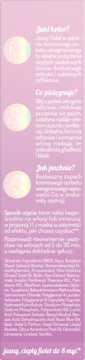 Panel OnlyBio Hair in Balance: opis tonera "jasny, ciepły fiolet do 8 myć", jego cechy i skład, na różowym tle.