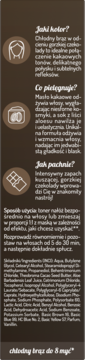 Tył opakowania tonera OnlyBio Gorzka Czekolada. Ciemnobrązowe tło, biały tekst o kolorze, składzie i użyciu.