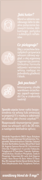 Tylny panel opakowania tonera do włosów w odcieniu waniliowego blondu, z opisem koloru, pielęgnacji i zapachu.