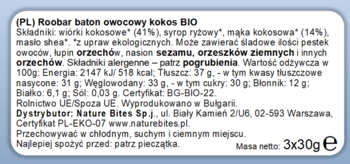 ROOBAR ,baton owocowy, kokos, Bio,lewa