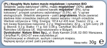 NAUGHTY NUTS ,baton, Masło Migdałowe i Cynamon, BIO,lewa