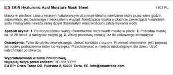 Tylna strona opakowania It's Skin Hyaluronic Acid Moisture Mask Sheet z polskim opisem i instrukcjami.