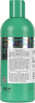 Tył zielonej butelki szamponu So!flow Scalp Control 400 ml z białą etykietą i tekstem w języku polskim.