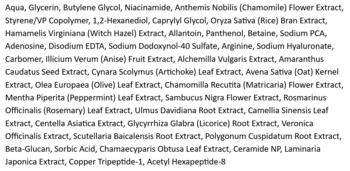 Widok listy składników toniku TIRTIR Milk Skin Toner: m.in. niacynamid, pantenol, ceramid, ryż.