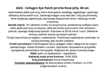 Opakowanie płatków pod oczy Abib Collagen Eye Patch Jericho Rose Jelly 60 szt. z opisem i datą ważności.