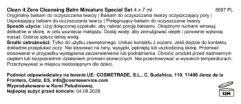 Tył opakowania Clean It Zero Cleansing Balm Miniature Special Set 4x7ml z polskimi instrukcjami i ostrzeżeniami.