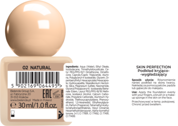 Beżowy podkład Bielenda Skin Perfection O2 Natural, kryjąco-wygładzający, w butelce z okrągłą nakrętką i etykietą.