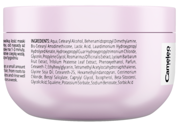 Tył różowego opakowania Maska Cameleo Expert Anti-Damage z listą składników i pionowym logo marki.