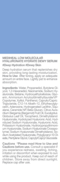 Tył opakowania serum MEDIHEAL Hyaluronate Hydrate Dewy z opisem, składnikami i ostrzeżeniami.