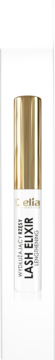 Celia Lash Elixir nawilżający, biała butelka ze złotą zakrętką, widok z przodu na białym tle.