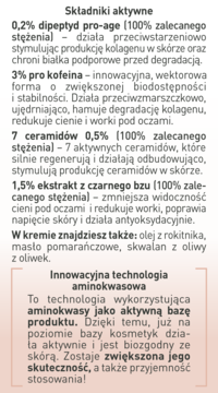 Uzdrovisco Eye Fusion Krem pod oczy: zbliżenie na składniki aktywne i technologię aminokwasową na białym tle.