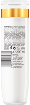 Tył białej butelki ceramidowej mlecznej esencji tonizującej Bielenda 200 ml, ze składnikami i kodem kreskowym.